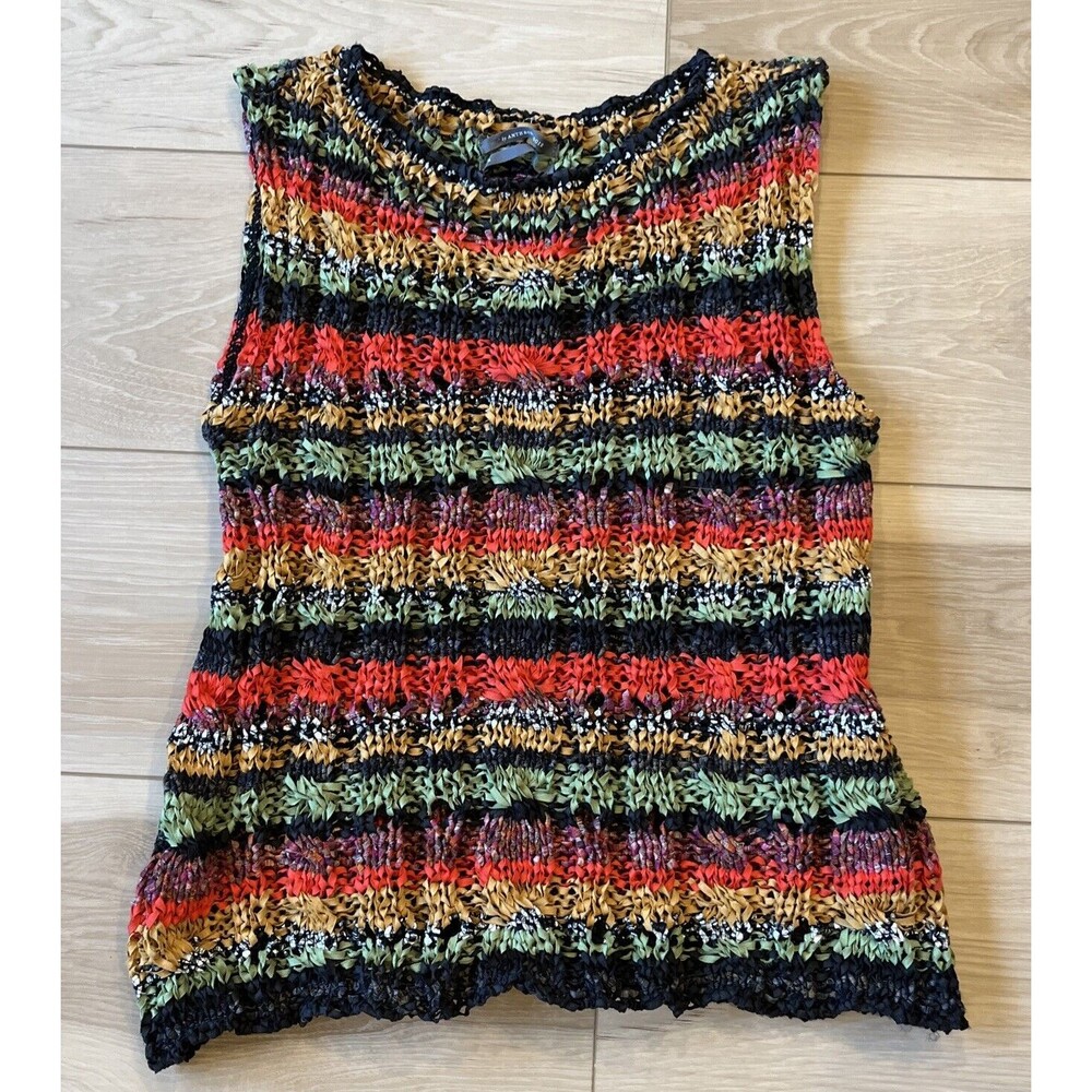 Anthropologie M Italian Loose Knit Sleeveless Sweater Top Multicolor Stripedd